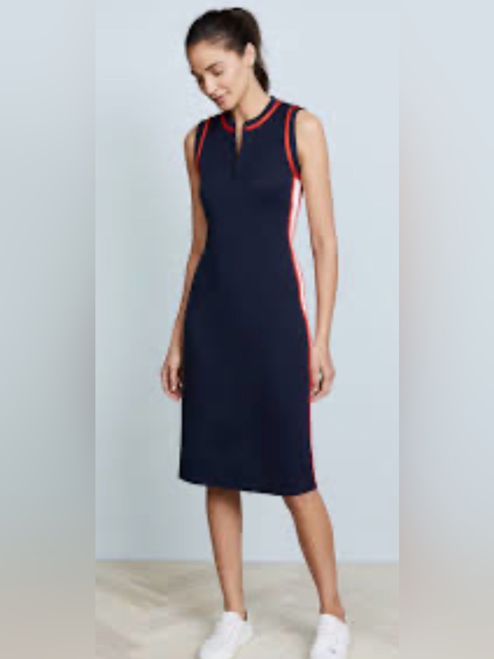 Tory Burch Sport Women's Navy Sleeveless Sheath Dress with Red Trim. Size S